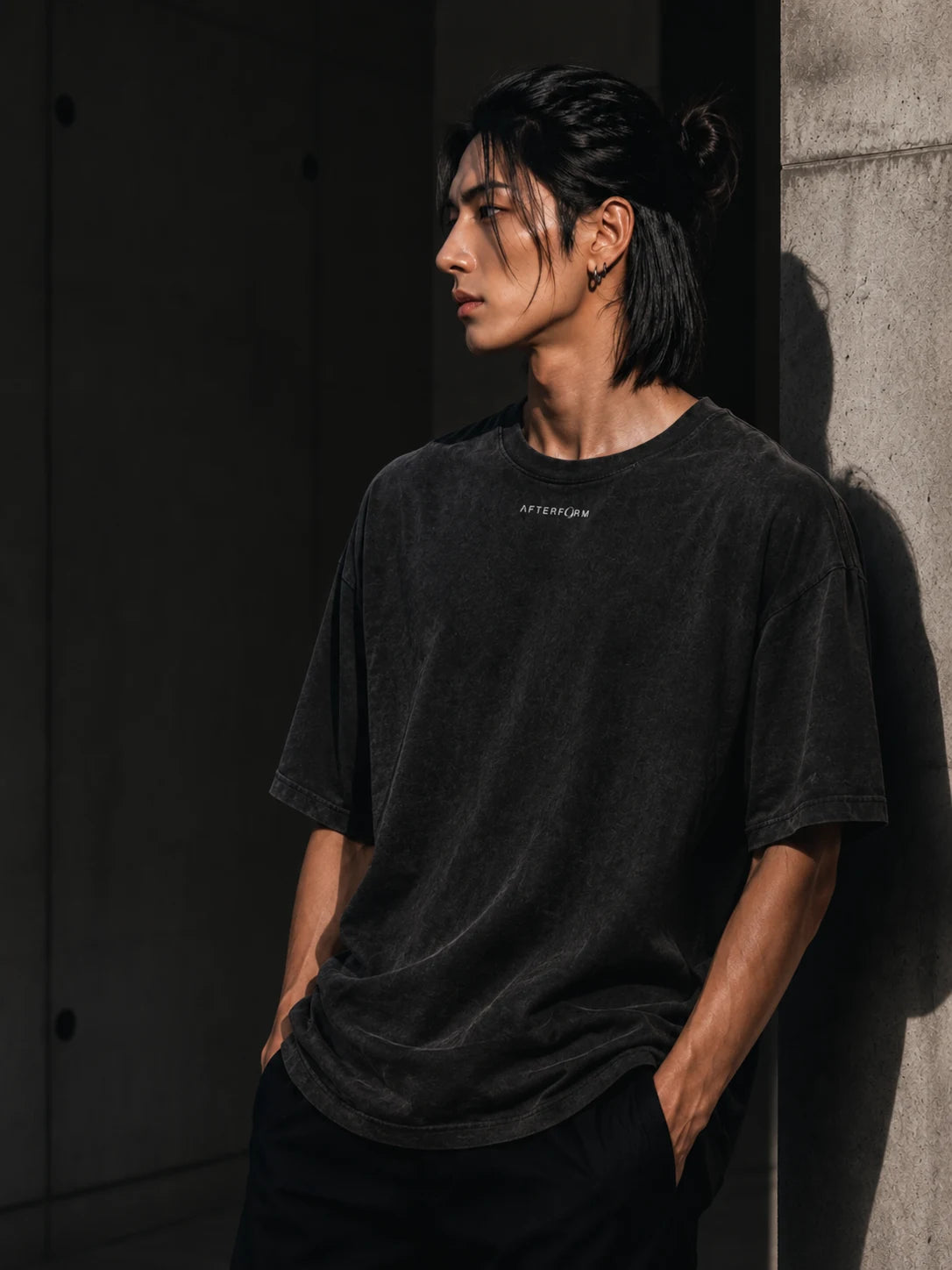 AFTERFORM Drop 001 campaign composition, left panel.