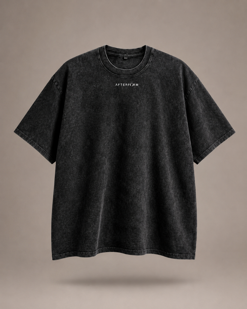 Front view of AFTERFORM REMNANT Washed Oversized Cotton T-Shirt in washed black