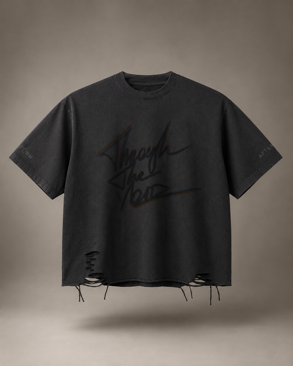 Front view of AFTERFORM VOID Washed Raw-Hem T-Shirt in washed black