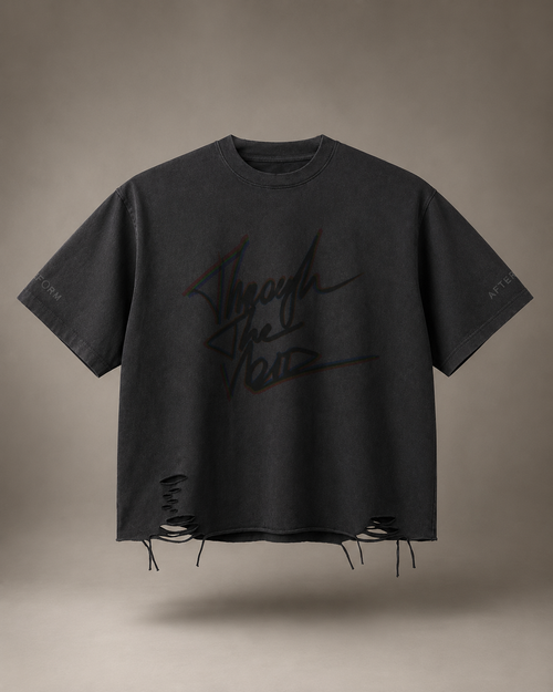 Front view of AFTERFORM VOID Washed Raw-Hem T-Shirt in washed black